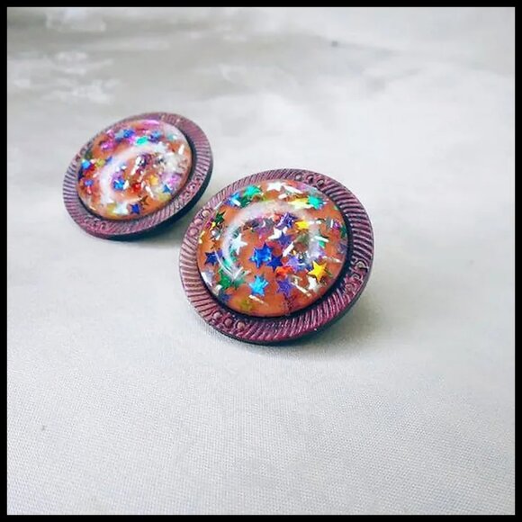 50s Style Big Clip On Earrings Made with Vintage Lucite Stars One of a Kind - Picture 4 of 9